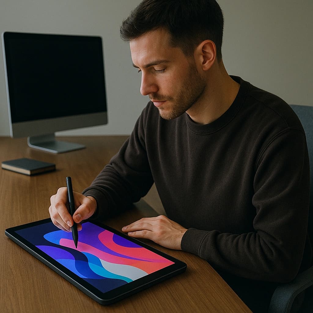 Digital artist drawing on tablet